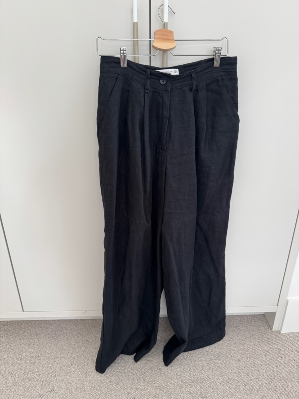 Faithfull the Brand Black Linen Wide Leg Trouser Pants XL US 10